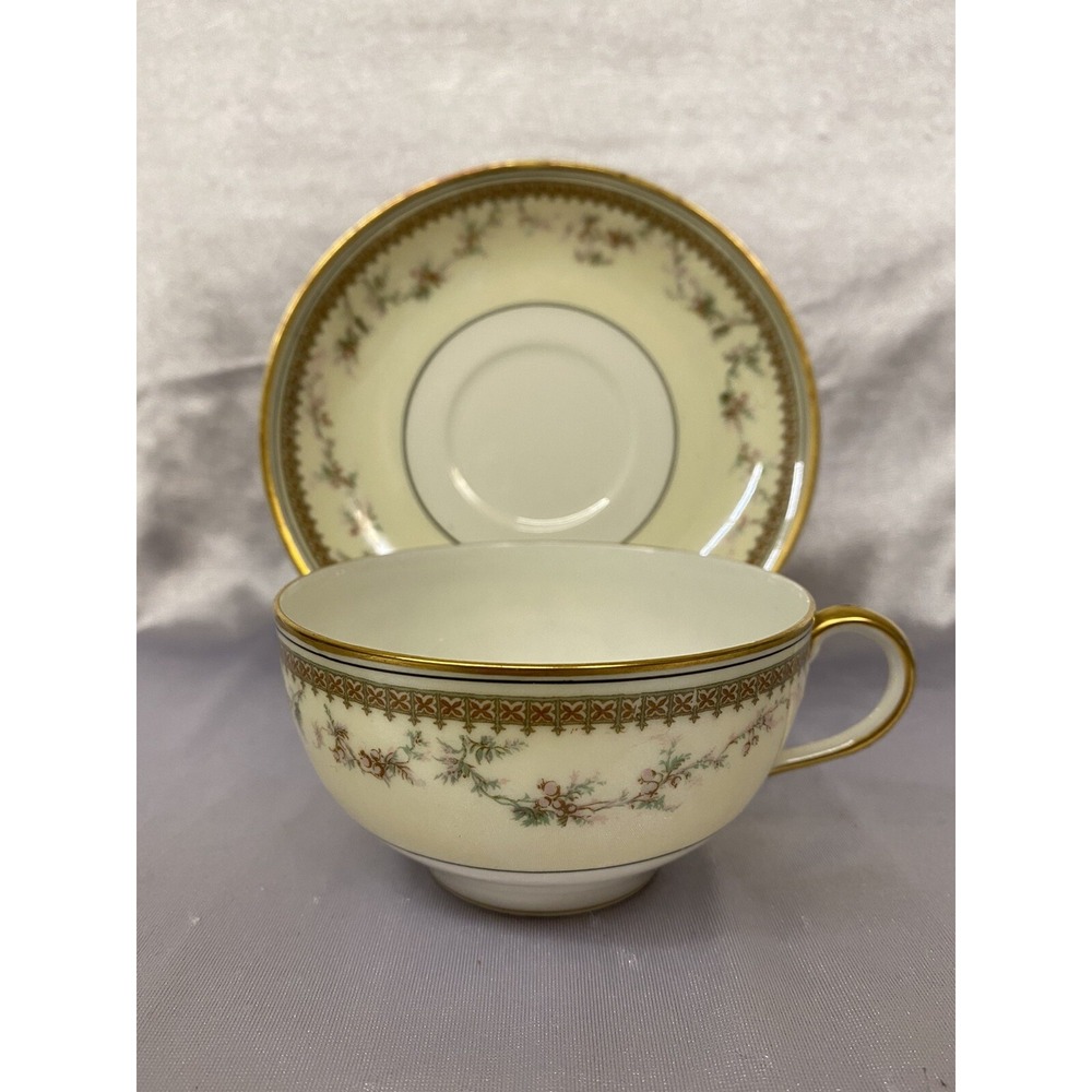 Limoges Tea Cup & Saucer Set Berries Floral Gold Trims "YALE" by HAVILAND & Co